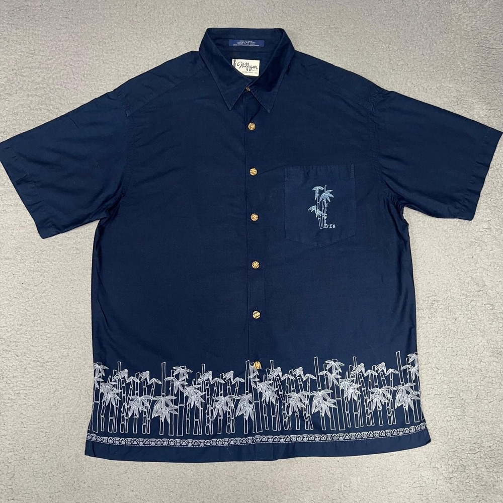 VTG Tommy Hilfiger Surf Co. Shirt Men's Sz L Blue Hawaiian Button‎ Up 90s Y2K